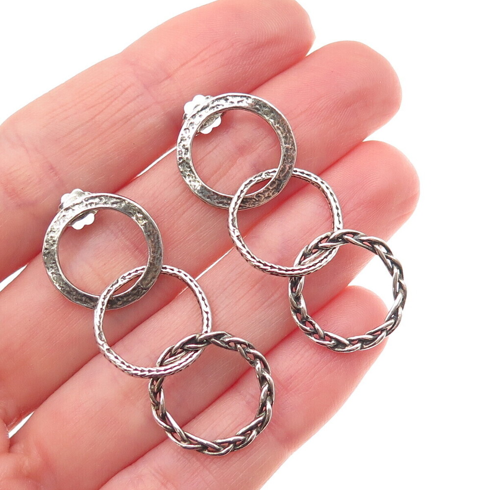 Didae 925 Sterling Silver Vintage Israel Interlocked Circle Dangle Earrings